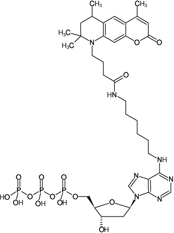 Structural formula of N6-(6-Aminohexyl)-dATP-ATTO-390 (N6-(6-Aminohexyl)-2'-deoxyadenosine-5'-triphosphate, labeled with ATTO 390, Triethylammonium salt)