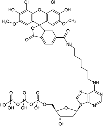 Structural formula of N6-(6-Aminohexyl)-dATP-6-JOE (N6-(6-Aminohexyl)-2'-deoxyadenosine-5'-triphosphate, labeled with 6-JOE, Triethylammonium salt)