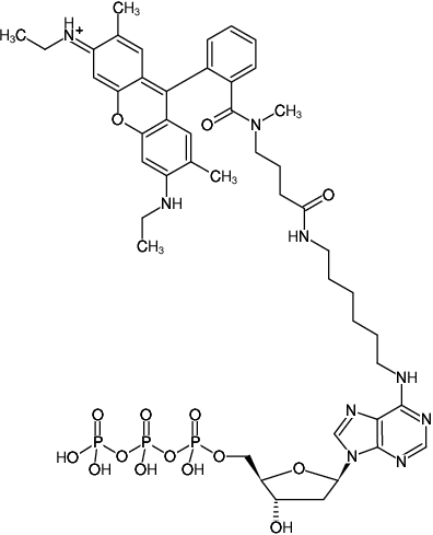 Structural formula of N6-(6-Aminohexyl)-dATP-ATTO-Rho6G (N6-(6-Aminohexyl)-2'-deoxyadenosine-5'-triphosphate, labeled with ATTO Rho6G, Triethylammonium salt)