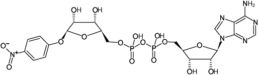 Structural formula of ADP-ribose-pNP (Adenosine-5'-O-diphospho-(1''-(4-nitrophenoxy))-ribose, Sodium salt)