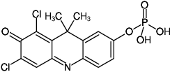 Structural formula of DDAO Phosphate (9H-(1,3-Dichloro-9,9-dimethylacridin-2-one-7-yl) phosphate, Bis(triethylammonium) salt)