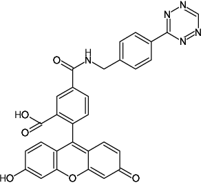 Structural formula of Tetrazine-5-FAM (Abs/Em = 492/517 nm, 3-(p-Benzylamino)-1,2,4,5-tetrazine – 5-Fluorescein)