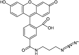Structural formula of 5-FAM-Azide (Abs/Em = 494/520 nm, N-(3-azidopropyl)-3',6'-dihydroxy-3-oxo-3H-spiro[isobenzofuran-1,9'-xanthene]-5-carboxamide)