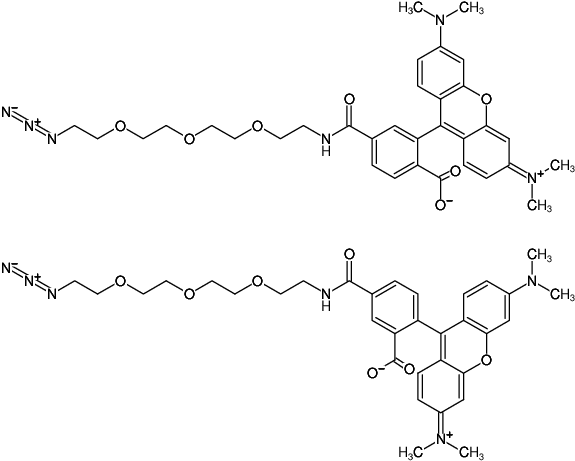 Structural formula of 5/6-TAMRA-PEG3-Azide (Abs/Em = 546/565 nm)