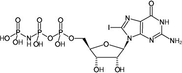 Structural formula of 8-Iodo-GppNHp ((8I-GppNHp, 8I-GMPPNP), 8-Iodo-guanosine-5'-[(β,γ)-imido]triphosphate, Sodium salt)