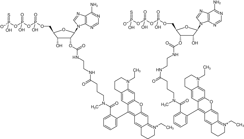 Structural formula of EDA-ATPγS-ATTO-Rho11 (2'/3'-O-(2-Aminoethyl-carbamoyl)-adenosine-5'-(γ-thio)-triphosphate, labeled with ATTO Rho11, Triethylammonium salt)