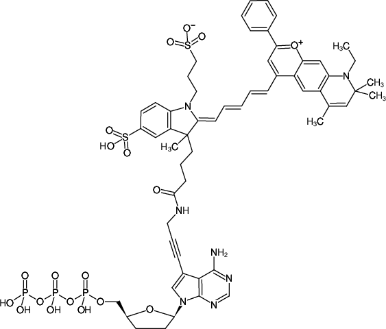 Structural formula of 7-Propargylamino-7-deaza-ddATP-DY-776 (7-Deaza-7-propargylamino-2',3'-dideoxyadenosine-5'-triphosphate, labeled with DY 776, Triethylammonium salt)