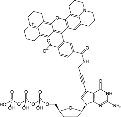 Structural formula of 7-Propargylamino-7-deaza-ddGTP-6-ROX (7-Deaza-7-propargylamino-2',3'-dideoxyguanosine-5'-triphosphate, labeled with 6-ROX, Triethylammonium salt)