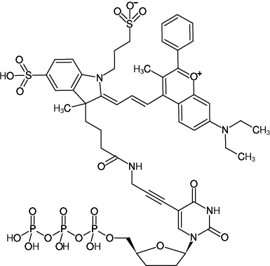 Structural formula of 5-Propargylamino-ddUTP-DYQ-661 (5-Propargylamino-2',3'-dideoxyuridine-5'-triphosphate, labeled with DYQ 661, Triethylammonium salt)