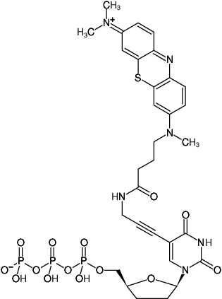 Structural formula of 5-Propargylamino-ddUTP-ATTO-MB2 (5-Propargylamino-2',3'-dideoxyuridine-5'-triphosphate, labeled with ATTO-MB2, Triethylammonium salt)