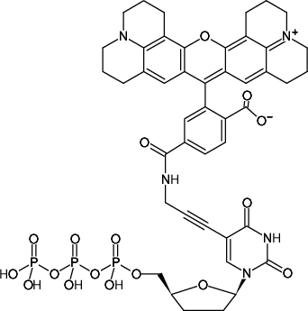 Structural formula of 5-Propargylamino-ddUTP-6-ROX (5-Propargylamino-2',3'-dideoxyuridine-5'-triphosphate, labeled with 6-ROX, Triethylammonium salt)
