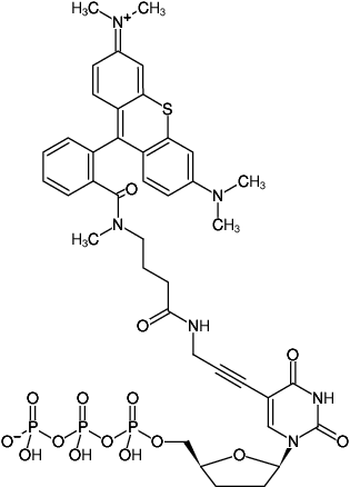 Structural formula of 5-Propargylamino-ddUTP-ATTO-Thio12 (5-Propargylamino-2',3'-dideoxyuridine-5'-triphosphate, labeled with ATTO Thio12, Triethylammonium salt)