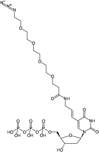 Structural formula of Azide-PEG4-aminoallyl-dUTP (5-(15-Azido-4,7,10,13-tetraoxa-pentadecanoyl-aminoallyl)-2'-deoxyuridine-5'-triphosphate, Triethylammonium salt)