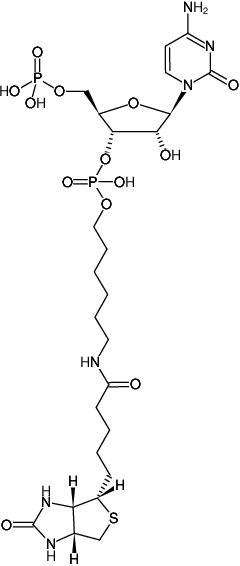 Structural formula of pCp-Biotin (Cytidine-5'-phosphate-3'-(6-aminohexyl)phosphate, labeled with Biotin, Triethylammonium salt)