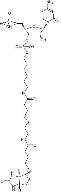 Structural formula of pCp-SS-Biotin (Cytidine-5'-phosphate-3'-(6-aminohexyl)phosphate, labeled with a cleavable disulfide linker containing Biotin, Triethylammonium salt)