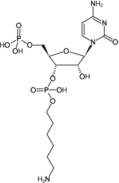 Structural formula of pCp-Amine (Cytidine-5'-phosphate-3'-(6-aminohexyl)phosphate, Sodium salt)