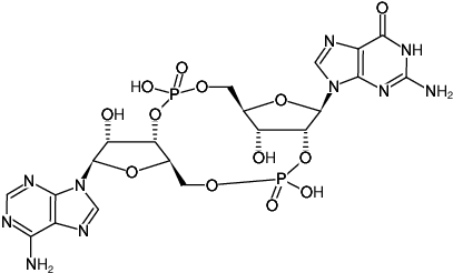 Structural formula of 2',3'-cGAMP (cyclic-[G(2',5')pA(3',5')p], Cyclic-(guanosine-(2'→5')-monophosphate-adenosine-(3'→5')-monophosphate), Sodium salt)