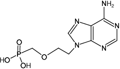 Structural formula of Adefovir (P-[[2-(6-Amino-9H-purin-9-yl)ethoxy]methyl]phosphonic acid)