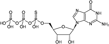 Structural formula of GTPαS (Guanosine-5'-(α-thio)-triphosphate, Sodium salt; (Mixture of Rp and Sp isomers))