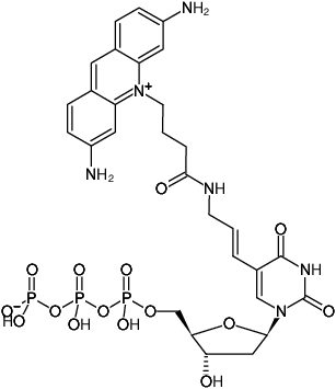 Structural formula of Aminoallyl-dUTP-ATTO-465 (5-(3-Aminoallyl)-2'-deoxyuridine-5'-triphosphate, labeled with ATTO 465, Triethylammonium salt)