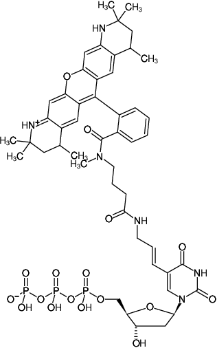 Structural formula of Aminoallyl-dUTP-ATTO-550 (5-(3-Aminoallyl)-2'-deoxyuridine-5'-triphosphate, labeled with ATTO 550, Triethylammonium salt)
