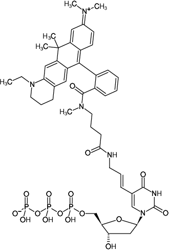 Structural formula of Aminoallyl-dUTP-ATTO-633 (5-(3-Aminoallyl)-2'-deoxyuridine-5'-triphosphate, labeled with ATTO 633, Triethylammonium salt)