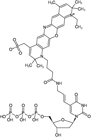 Structural formula of Aminoallyl-dUTP-ATTO-700 (5-(3-Aminoallyl)-2'-deoxyuridine-5'-triphosphate, labeled with ATTO 700, Triethylammonium salt)