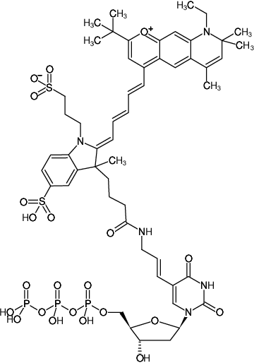 Structural formula of Aminoallyl-dUTP-DY-751 (5-(3-Aminoallyl)-2'-deoxyuridine-5'-triphosphate, labeled with DY 751, Triethylammonium salt)