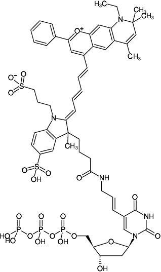 Structural formula of Aminoallyl-dUTP-DY-776 (5-(3-Aminoallyl)-2'-deoxyuridine-5'-triphosphate, labeled with DY 776, Triethylammonium salt)