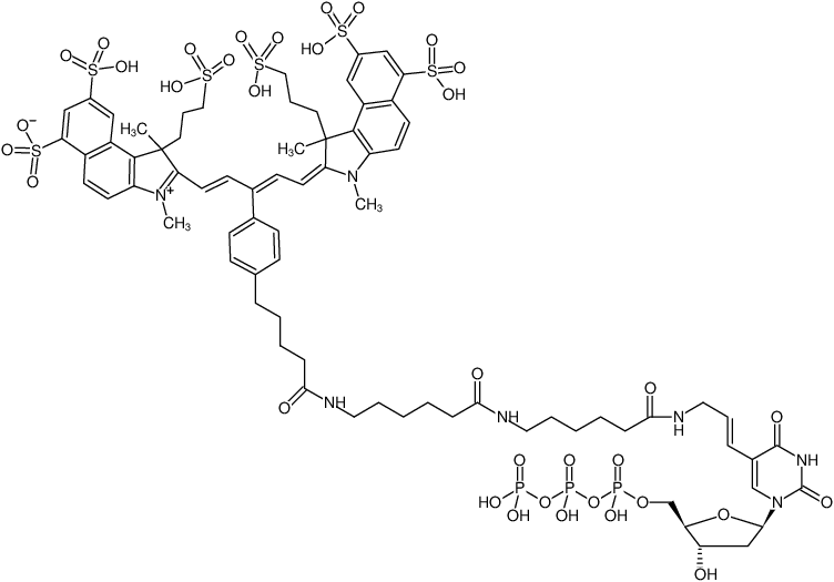 Structural formula of Aminoallyl-dUTP-XX-IR680LT (5-(3-Aminoallyl)-2'-deoxyuridine-5'-triphosphate, labeled with IR680LT, Triethylammonium salt)