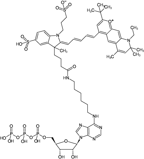 Structural formula of N6-(6-Aminohexyl)-ATP-DY-751 (N6-(6-Aminohexyl)-adenosine-5'-triphosphate, labeled with DY 751, Triethylammonium salt)