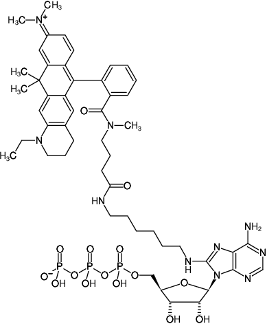 Structural formula of 8-(6-Aminohexyl)-amino-ATP-ATTO-633 (8-(6-Aminohexyl)-amino-adenosine-5'-triphosphate, labeled with ATTO 633, Triethylammonium salt)