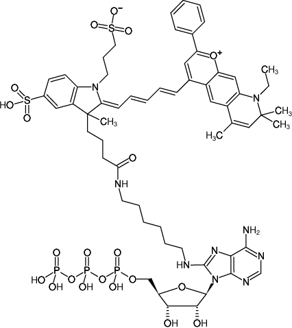 Structural formula of 8-(6-Aminohexyl)-amino-ATP-DY-776 (8-(6-Aminohexyl)-amino-adenosine-5'-triphosphate, labeled with DY 776, Triethylammonium salt)
