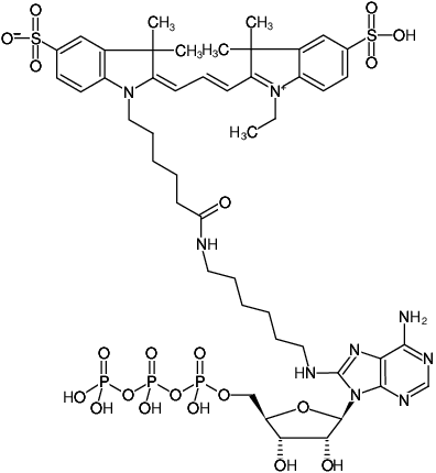 Structural formula of 8-(6-Aminohexyl)-amino-ATP-Cy3 (8-(6-Aminohexyl)-amino-adenosine-5'-triphosphate, labeled with Cy3, Triethylammonium salt)