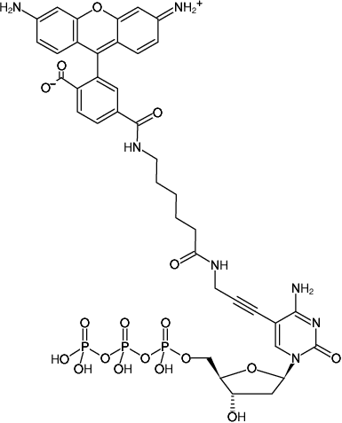 Structural formula of Rhodamine-12-dCTP (Rhodamine-X-5-propargylamino-dCTP, 5/6-Rhodamine-X-5-propargylamino-2'-deoxycytidine-5'-triphosphate, Triethylammonmium salt)