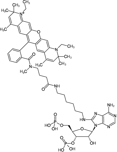 Structural formula of 8-(6-Aminohexyl)-amino-adenosine-3',5'-bisphosphate-ATTO-Rho13 (8-(6-Aminohexyl)-amino-adenosine-3',5'-bisphosphate, labeled with ATTO Rho13, Triethylammonium salt)