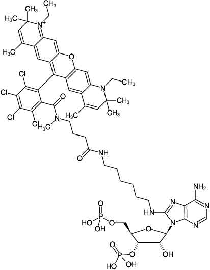 Structural formula of 8-(6-Aminohexyl)-amino-adenosine-3',5'-bisphosphate-ATTO-Rho14 (8-(6-Aminohexyl)-amino-adenosine-3',5'-bisphosphate, labeled with ATTO Rho14, Triethylammonium salt)