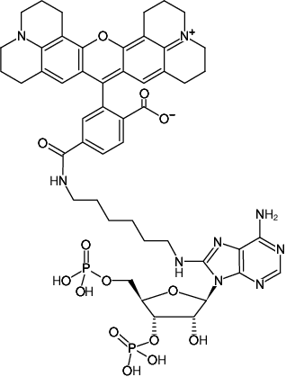 Structural formula of 8-(6-Aminohexyl)-amino-adenosine-3',5'-bisphosphate-6-ROX (8-(6-Aminohexyl)-amino-adenosine-3',5'-bisphosphate, labeled with 6-ROX, Triethylammonium salt)