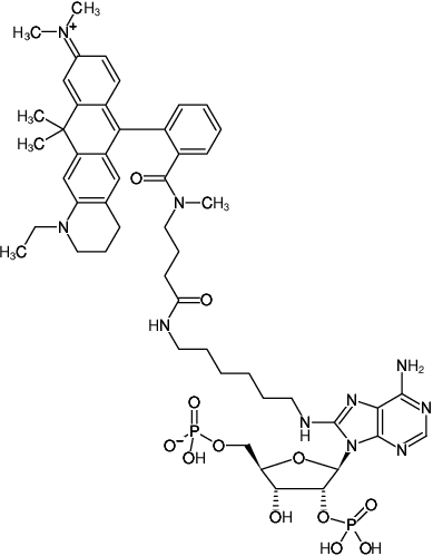 Structural formula of 8-(6-Aminohexyl)-amino-adenosine-2',5'-bisphosphate-ATTO-633 (8-(6-Aminohexyl)-amino-adenosine-2',5'-bisphosphate, labeled with ATTO 633, Triethylammonium salt)