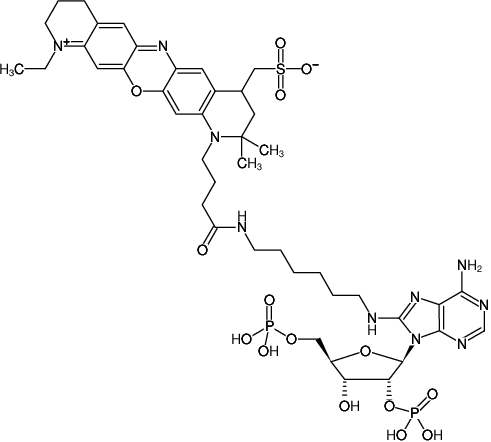 Structural formula of 8-(6-Aminohexyl)-amino-adenosine-2',5'-bisphosphate-ATTO-655 (8-(6-Aminohexyl)-amino-adenosine-2',5'-bisphosphate, labeled with ATTO 655 Triethylammonium salt)