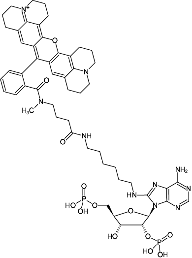 Structural formula of 8-(6-Aminohexyl)-amino-adenosine-2',5'-bisphosphate-ATTO-Rho101 (8-(6-Aminohexyl)-amino-adenosine-2',5'-bisphosphate, labeled with ATTO Rho101, Triethylammonium salt)