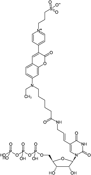 Structural formula of Aminoallyl-UTP-DY-485XL (5-(3-Aminoallyl)-uridine-5'-triphosphate, labeled with DY 485XL, Triethylammonium salt)