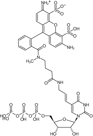 Structural formula of Aminoallyl-UTP-ATTO-488 (5-(3-Aminoallyl)-uridine-5'-triphosphate, labeled with ATTO 488, Triethylammonium salt)