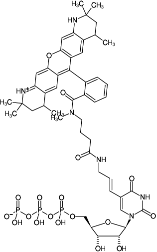 Structural formula of Aminoallyl-UTP-ATTO-550 (5-(3-Aminoallyl)-uridine-5'-triphosphate, labeled with ATTO 550, Triethylammonium salt)