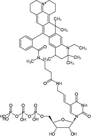 Structural formula of Aminoallyl-UTP-ATTO-647N (5-(3-Aminoallyl)-uridine-5'-triphosphate, labeled with ATTO 647N, Triethylammonium salt)