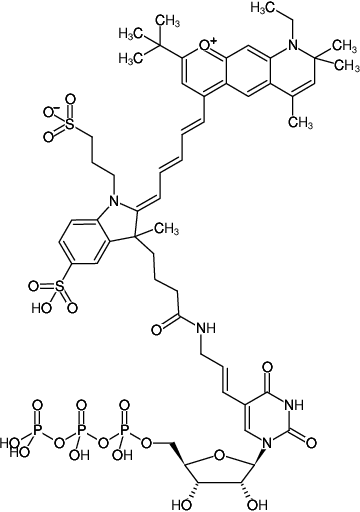 Structural formula of Aminoallyl-UTP-DY-751 (5-(3-Aminoallyl)-uridine-5'-triphosphate, labeled with DY 751, Triethylammonium salt)