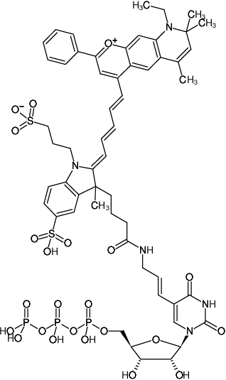 Structural formula of Aminoallyl-UTP-DY-776 (5-(3-Aminoallyl)-uridine-5'-triphosphate, labeled with DY 776, Triethylammonium salt)
