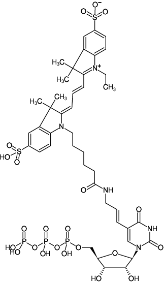 Structural formula of Aminoallyl-UTP-Cy3 (5-(3-Aminoallyl)-uridine-5'-triphosphate, labeled with Cy3, Triethylammonium salt)