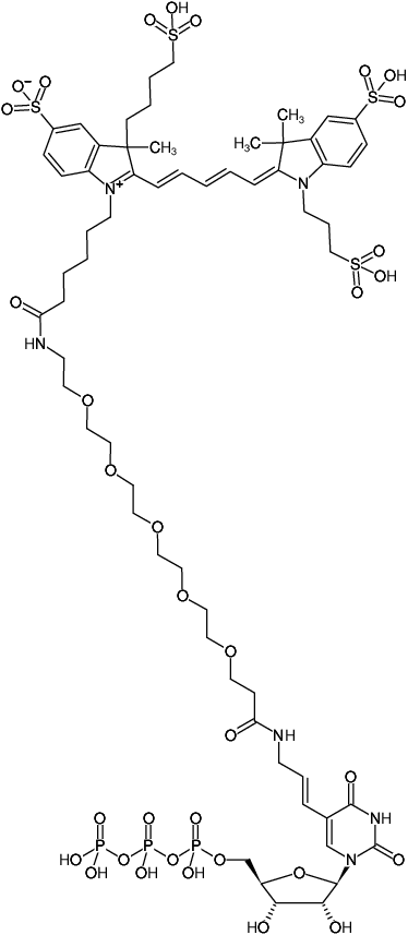 Structural formula of Aminoallyl-UTP-PEG5-AF647 (5-(3-Aminoallyl-PEG5)-uridine-5'-triphosphate, labeled with AF647, Triethylammonium salt)