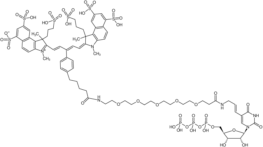 Structural formula of Aminoallyl-UTP-PEG5-IR680LT (5-(3-Aminoallyl-PEG5)-uridine-5'-triphosphate, labeled with IR680LT, Triethylammonium salt)